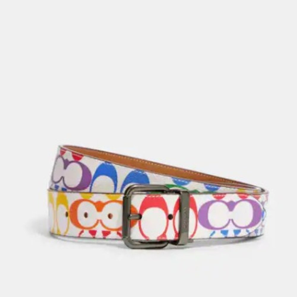 NWT Coach Roller Buckle Cut To Size Reversible Belt Rainbow Signature Canvas - Picture 1 of 7